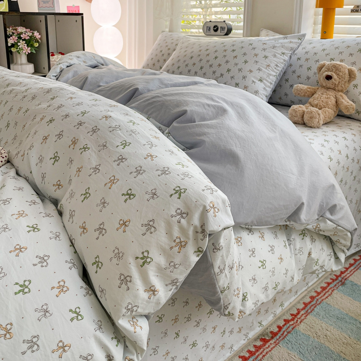 91家纺网 家纺一手货源 找家纺 纽缦家纺 2026新款A类105g仿棉四件套古法水洗棉四件套 铃兰-兰