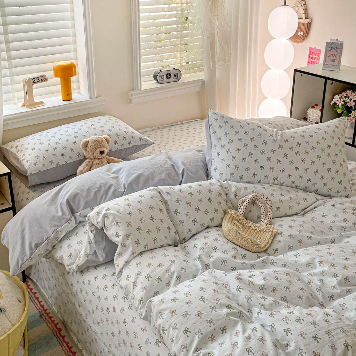 91家纺网 家纺一手货源 找家纺 纽缦家纺 2026新款A类105g仿棉四件套古法水洗棉四件套 铃兰-兰