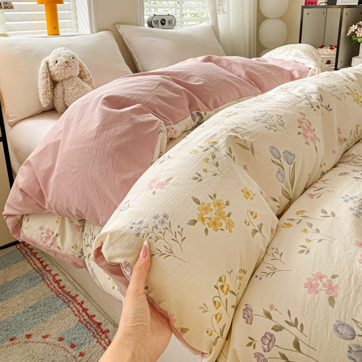 91家纺网 家纺一手货源 找家纺 纽缦家纺 2026新款A类105g仿棉四件套古法水洗棉四件套 聆风