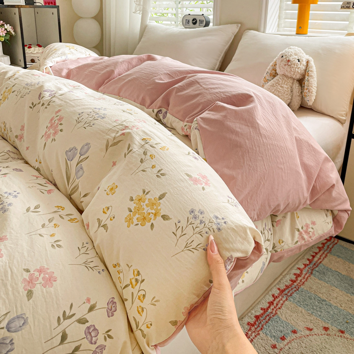 91家纺网 家纺一手货源 找家纺 纽缦家纺 2026新款A类105g仿棉四件套古法水洗棉四件套 聆风