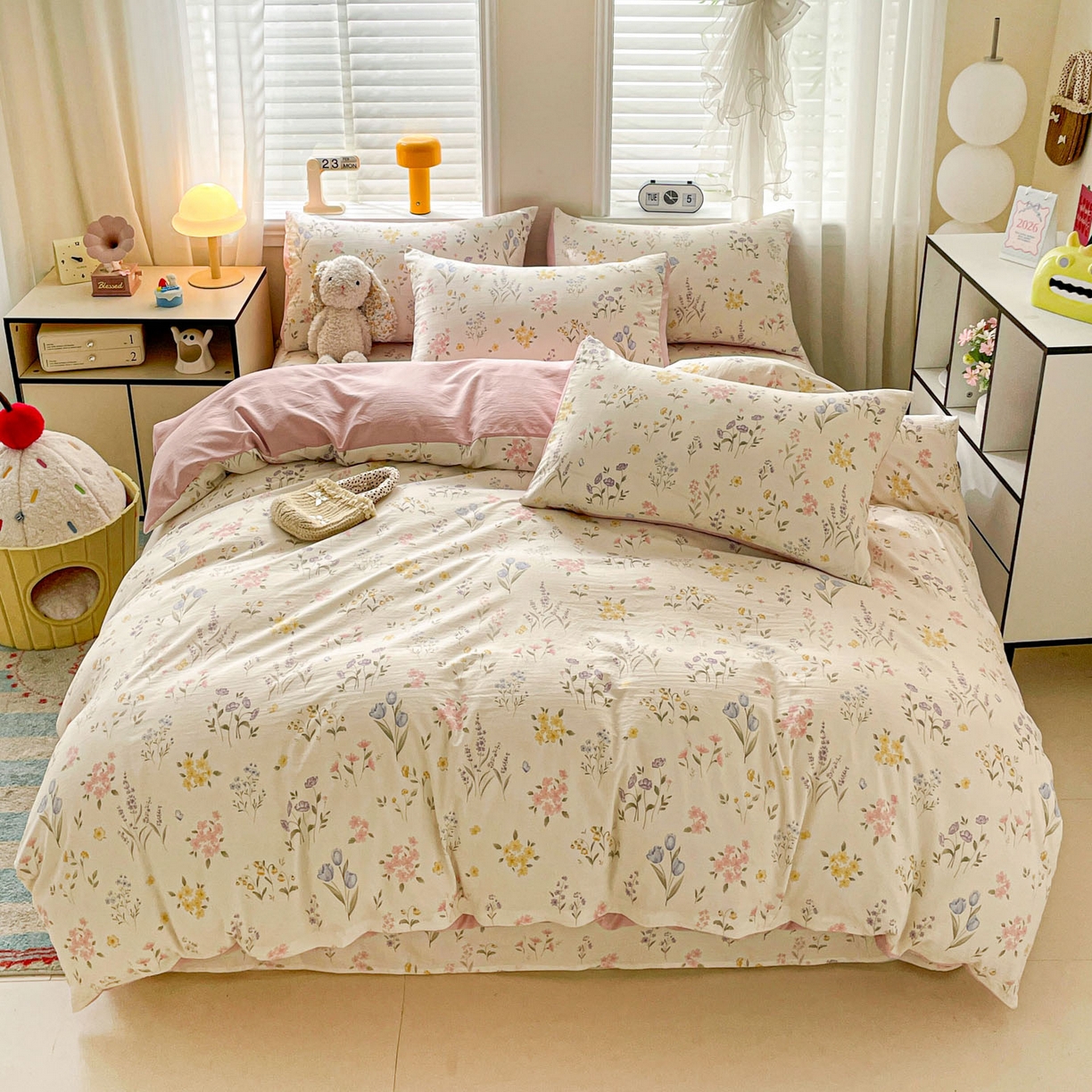 91家纺网 家纺一手货源 找家纺 纽缦家纺 2026新款A类105g仿棉四件套古法水洗棉四件套 聆风