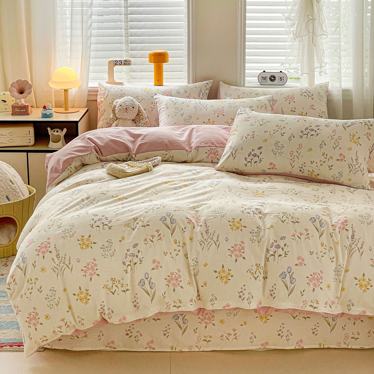 91家纺网 家纺一手货源 找家纺 纽缦家纺 2026新款A类105g仿棉四件套古法水洗棉四件套 聆风