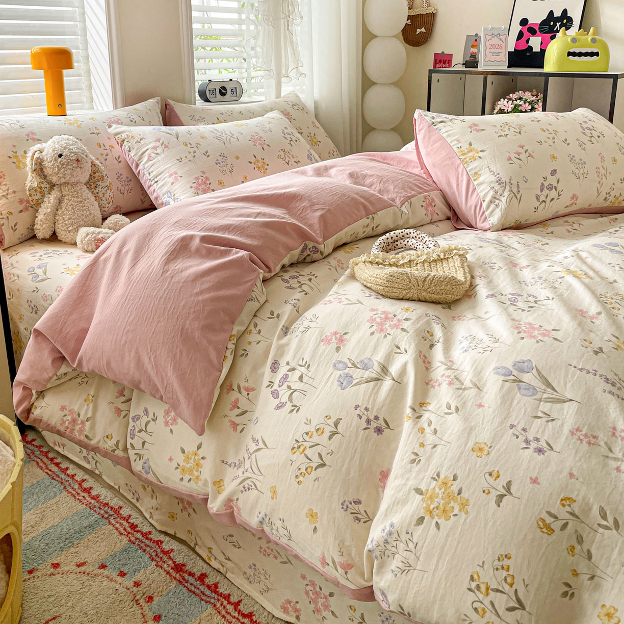 91家纺网 家纺一手货源 找家纺 纽缦家纺 2026新款A类105g仿棉四件套古法水洗棉四件套 聆风