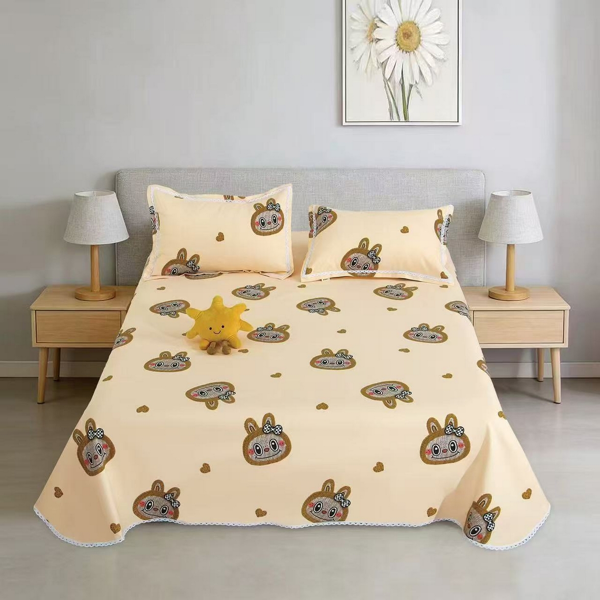 望淮家纺 2026新款老粗布花边款床单三件套 阿贝贝