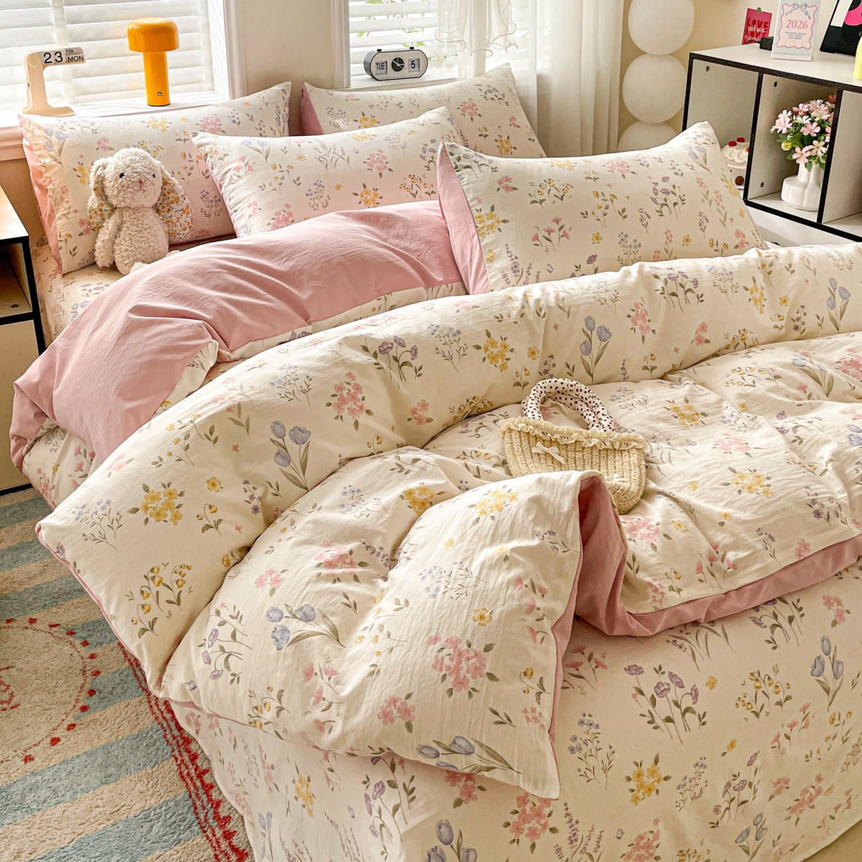 91家纺网 家纺一手货源 找家纺 纽缦家纺 2026新款A类105g仿棉四件套古法水洗棉四件套 聆风