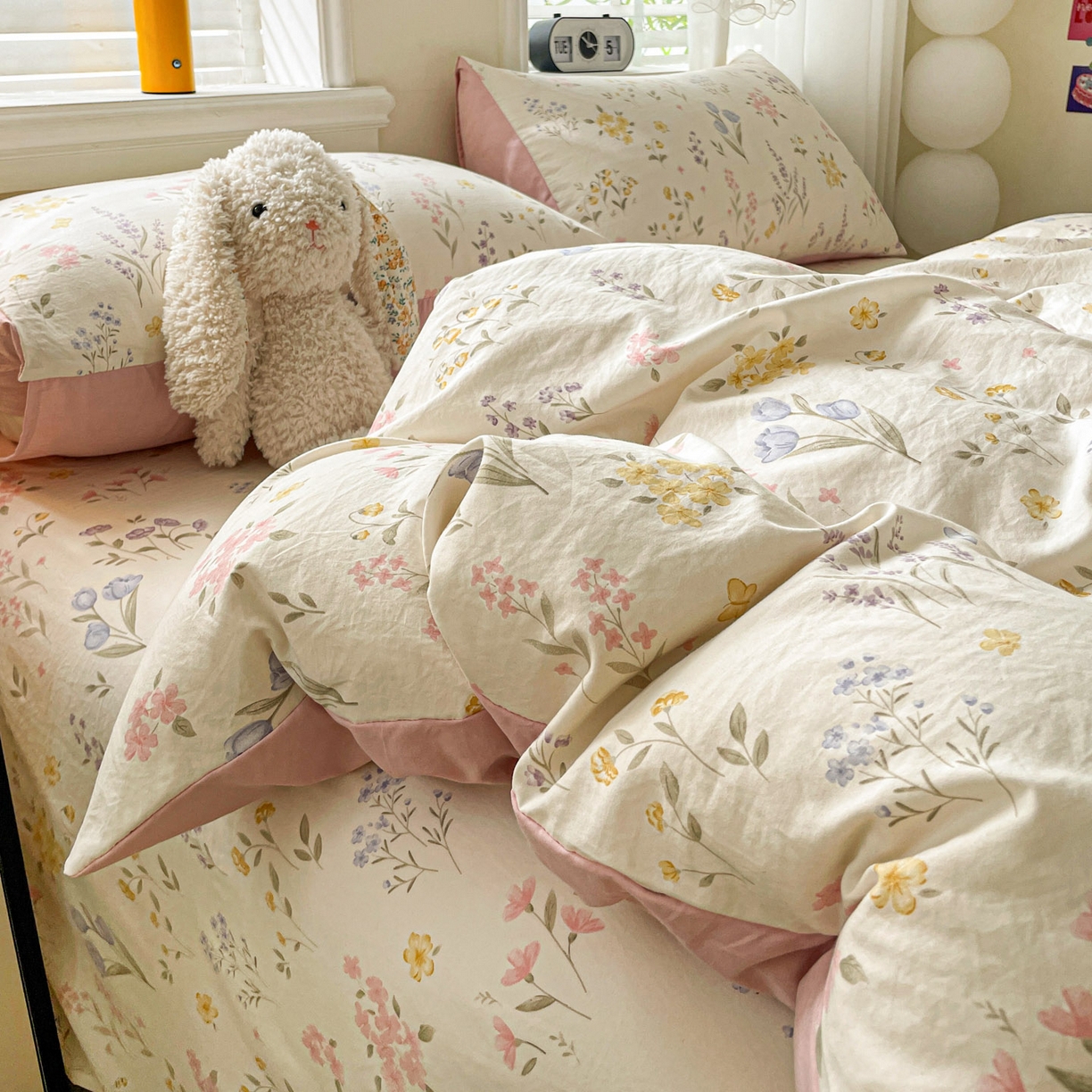 91家纺网 家纺一手货源 找家纺 纽缦家纺 2026新款A类105g仿棉四件套古法水洗棉四件套 聆风