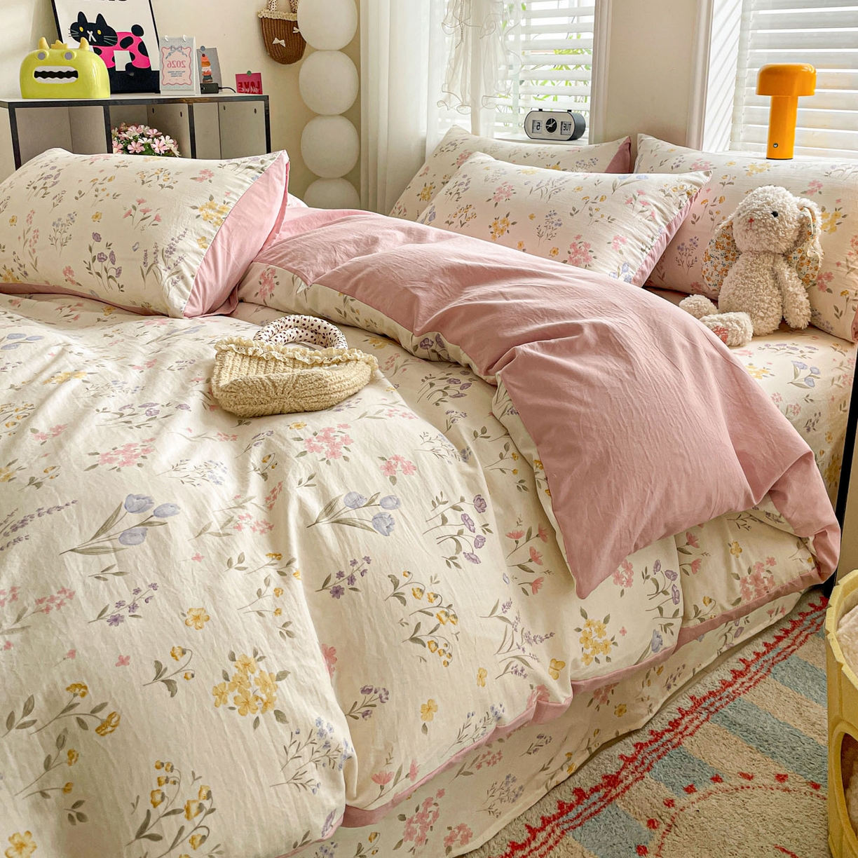 91家纺网 家纺一手货源 找家纺 纽缦家纺 2026新款A类105g仿棉四件套古法水洗棉四件套 聆风