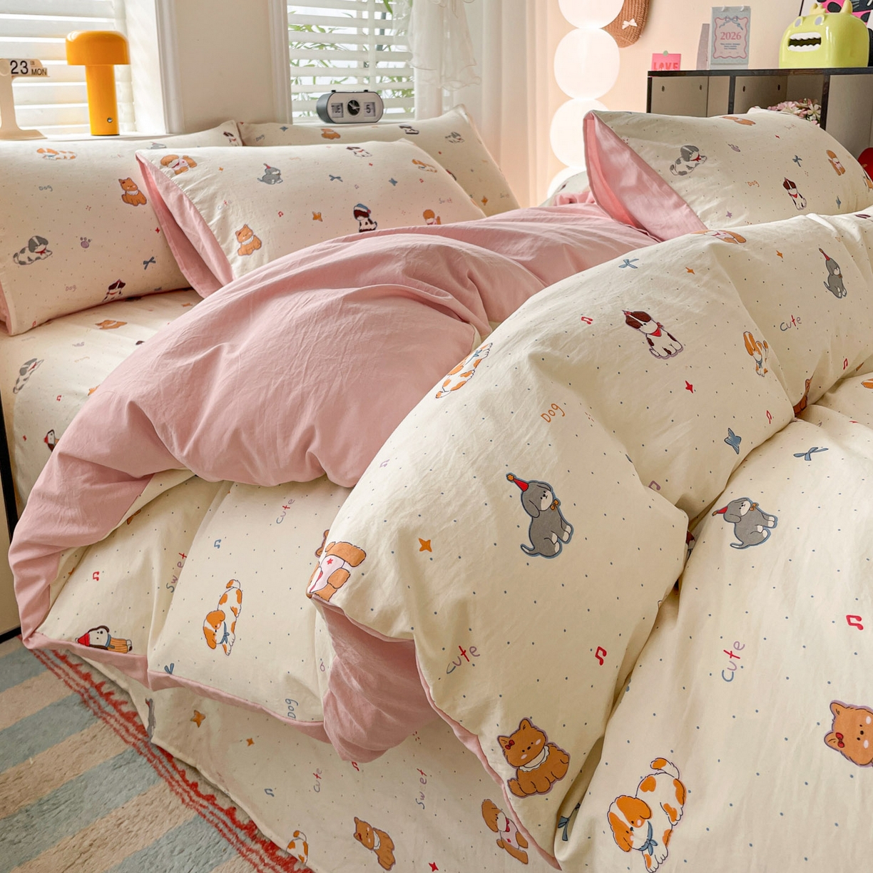 纽缦家纺 2026新款A类105g仿棉四件套古法水洗棉四件套 洛奇