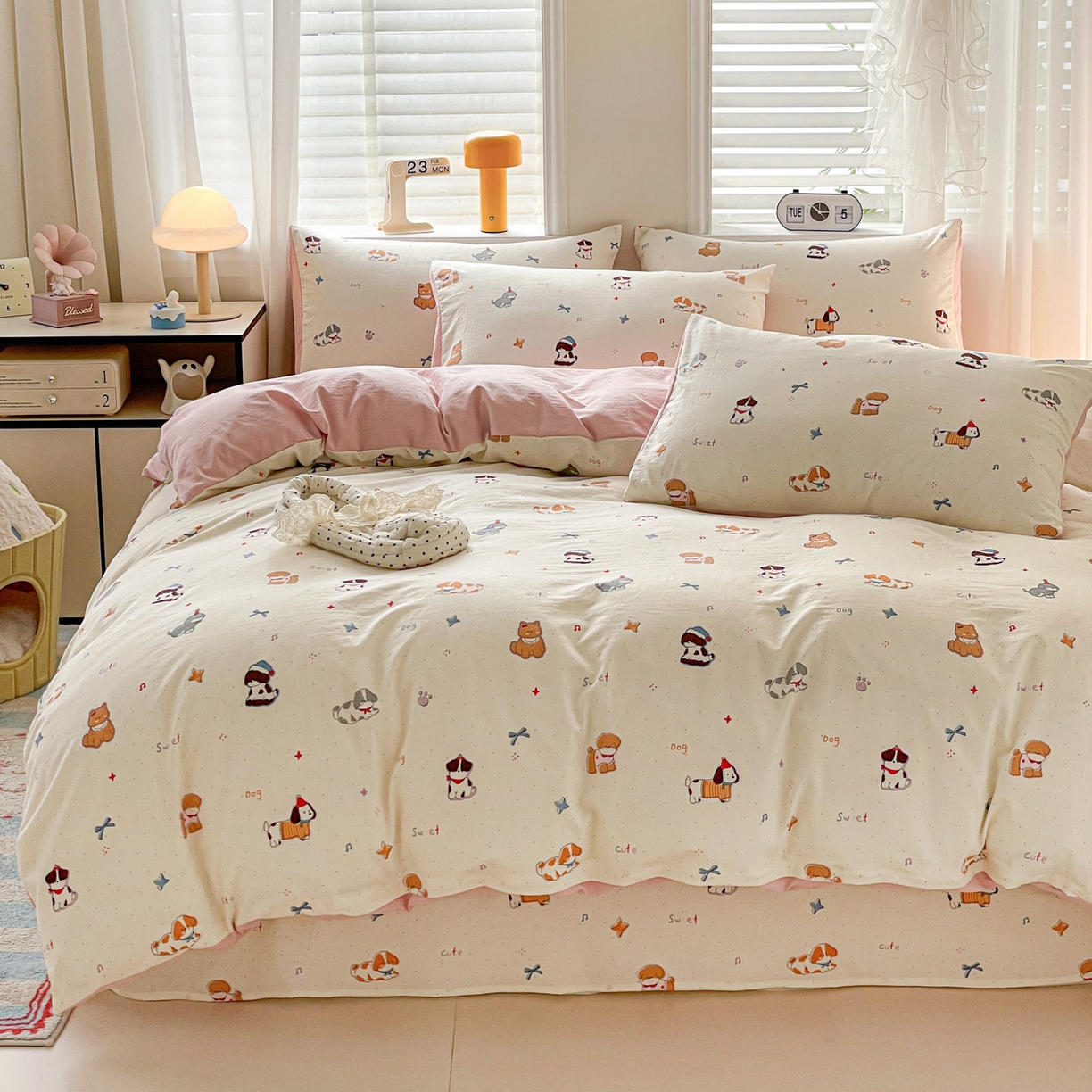 91家纺网 家纺一手货源 找家纺 纽缦家纺 2026新款A类105g仿棉四件套古法水洗棉四件套 洛奇