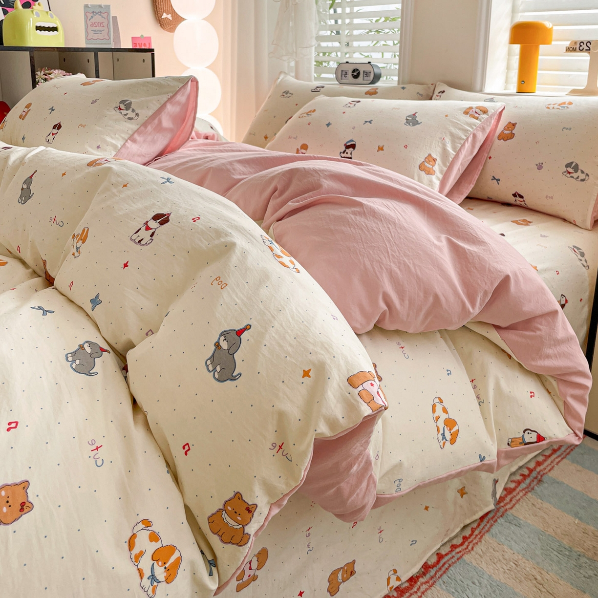 91家纺网 家纺一手货源 找家纺 纽缦家纺 2026新款A类105g仿棉四件套古法水洗棉四件套 洛奇