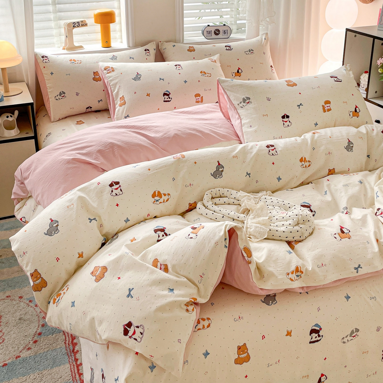 91家纺网 家纺一手货源 找家纺 纽缦家纺 2026新款A类105g仿棉四件套古法水洗棉四件套 洛奇