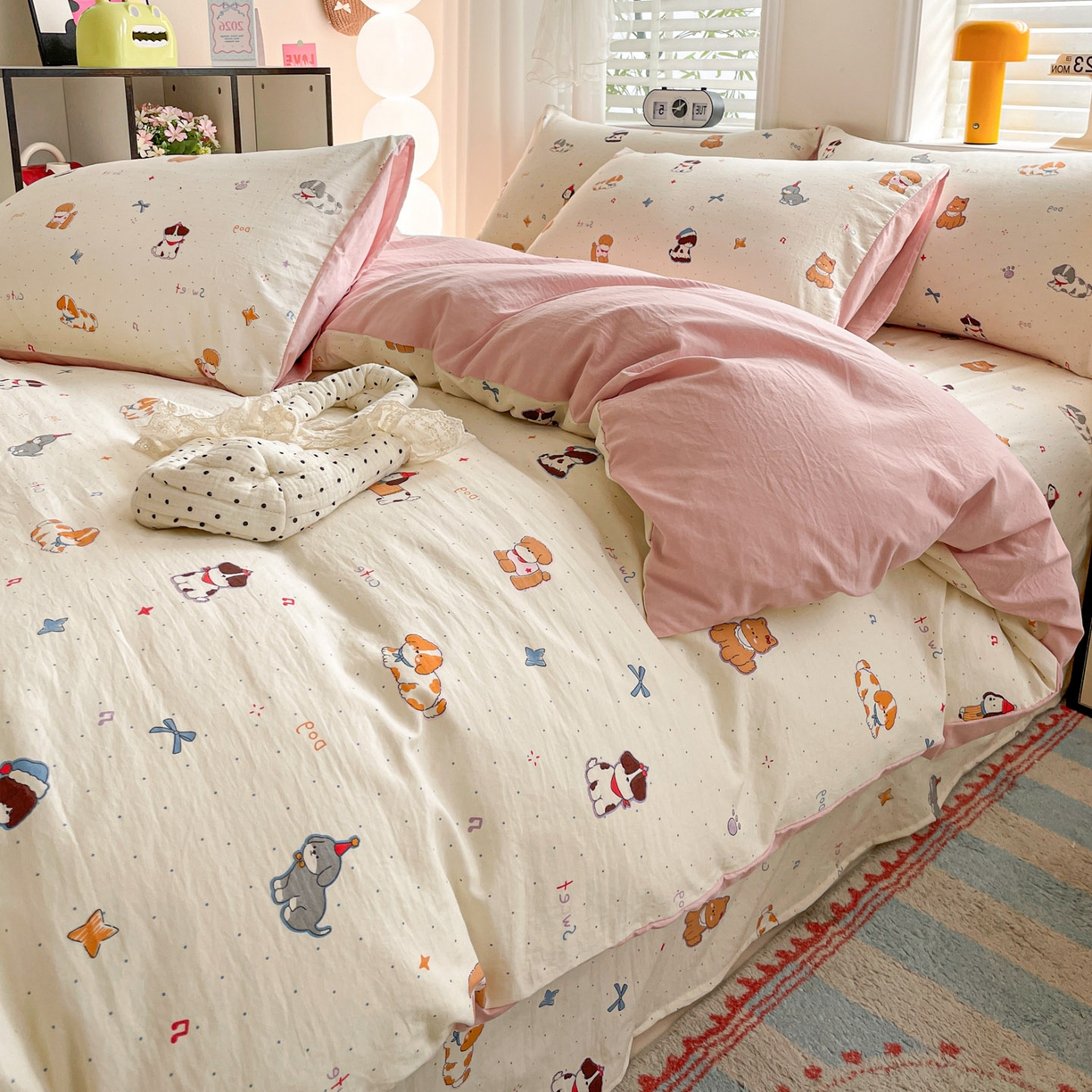 91家纺网 家纺一手货源 找家纺 纽缦家纺 2026新款A类105g仿棉四件套古法水洗棉四件套 洛奇