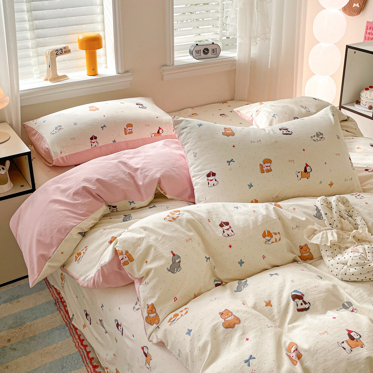 91家纺网 家纺一手货源 找家纺 纽缦家纺 2026新款A类105g仿棉四件套古法水洗棉四件套 洛奇