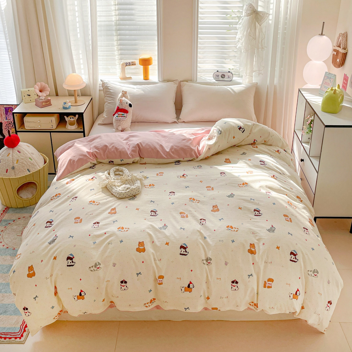 91家纺网 家纺一手货源 找家纺 纽缦家纺 2026新款A类105g仿棉四件套古法水洗棉四件套 洛奇