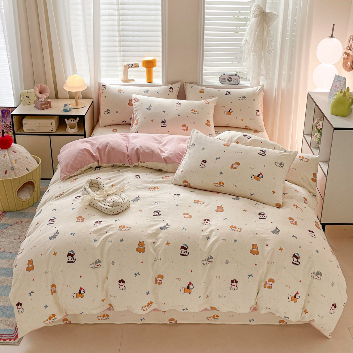 91家纺网 家纺一手货源 找家纺 纽缦家纺 2026新款A类105g仿棉四件套古法水洗棉四件套 洛奇