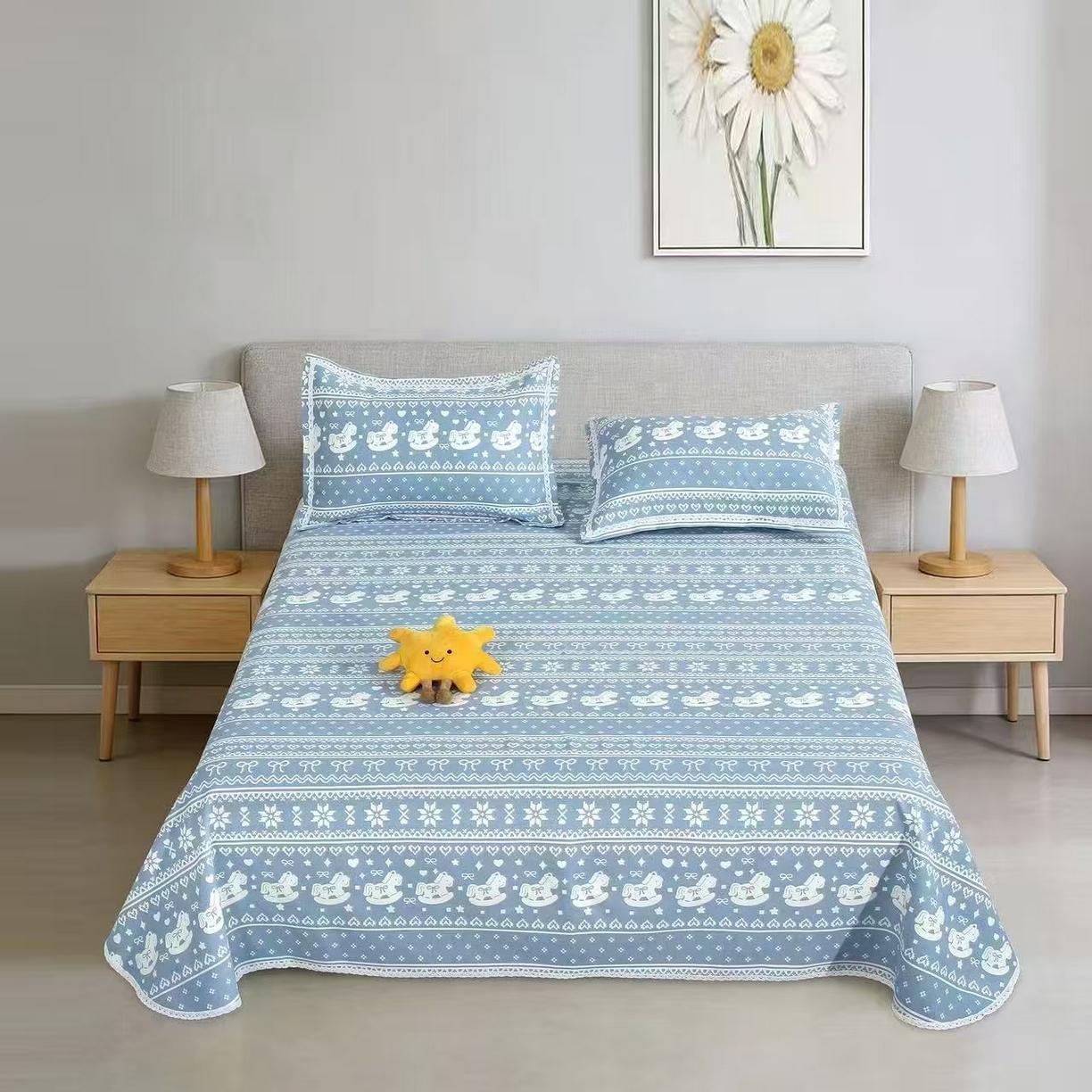 望淮家纺 2026新款老粗布花边款床单三件套 茶艺