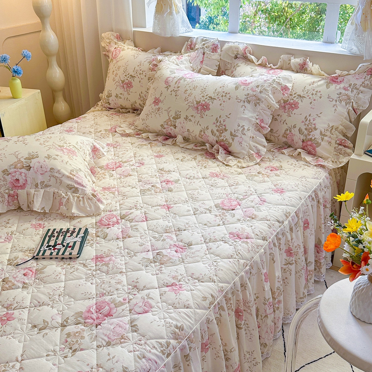 91家纺网 家纺一手货源 找家纺 忘忧草 2026春夏新款全棉纯棉夹棉印花床裙床裙单件 华庭庄园-米