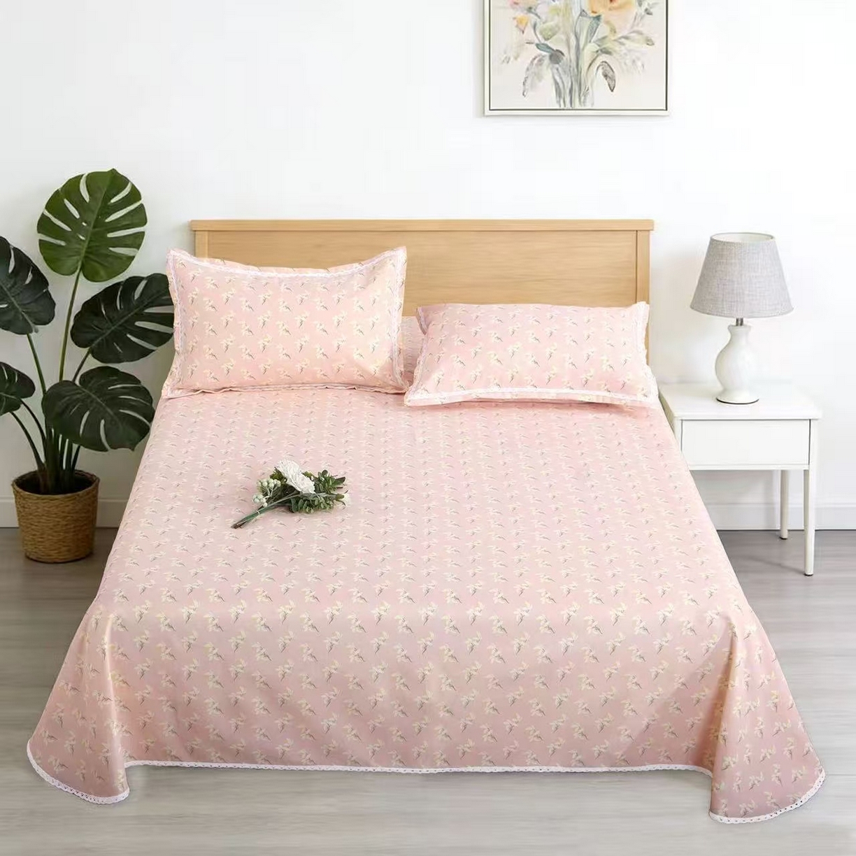 望淮家纺 2026新款老粗布花边款床单三件套 花语