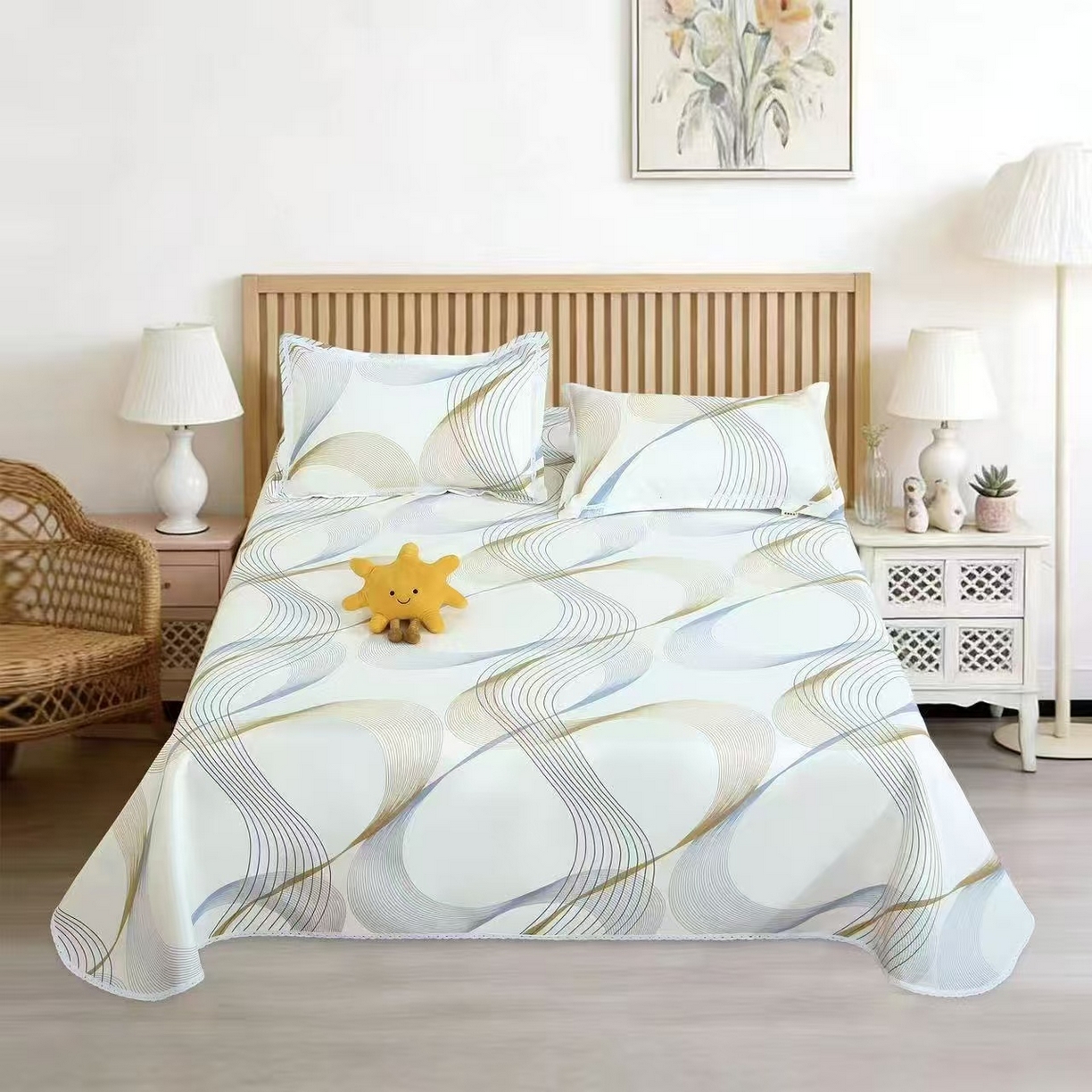 望淮家纺 2026新款老粗布花边款床单三件套 梦境