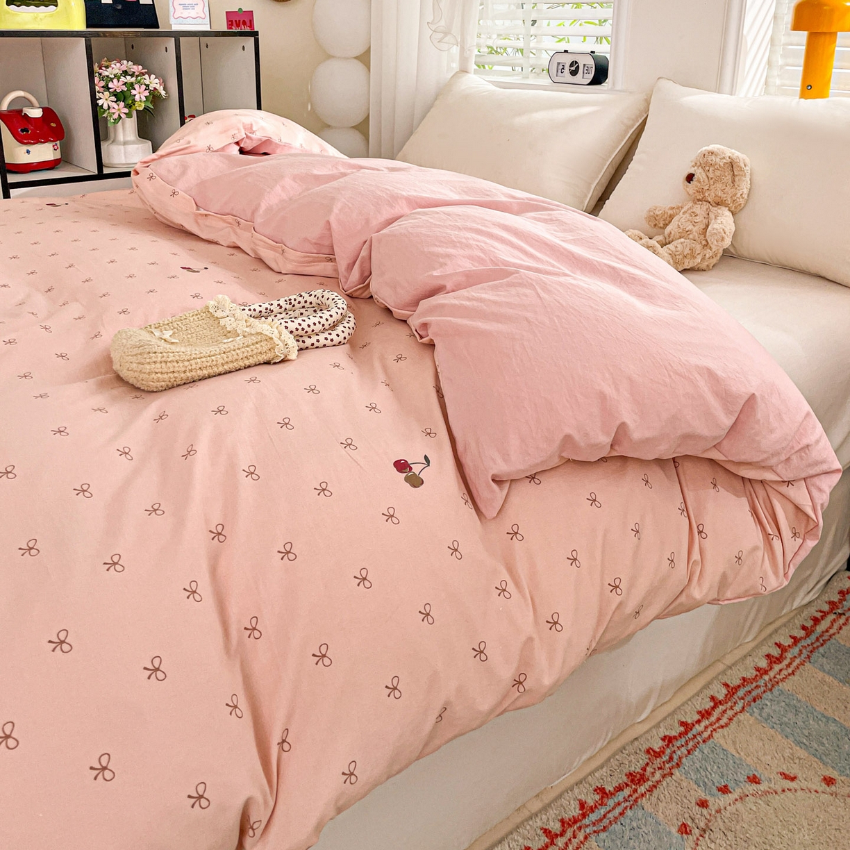 91家纺网 家纺一手货源 找家纺 纽缦家纺 2026新款A类105g仿棉四件套古法水洗棉四件套 梦樱粉