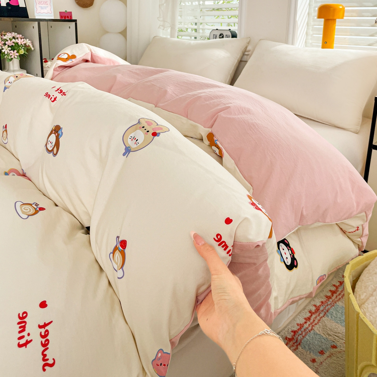 91家纺网 家纺一手货源 找家纺 纽缦家纺 2026新款A类105g仿棉四件套古法水洗棉四件套 慕尼