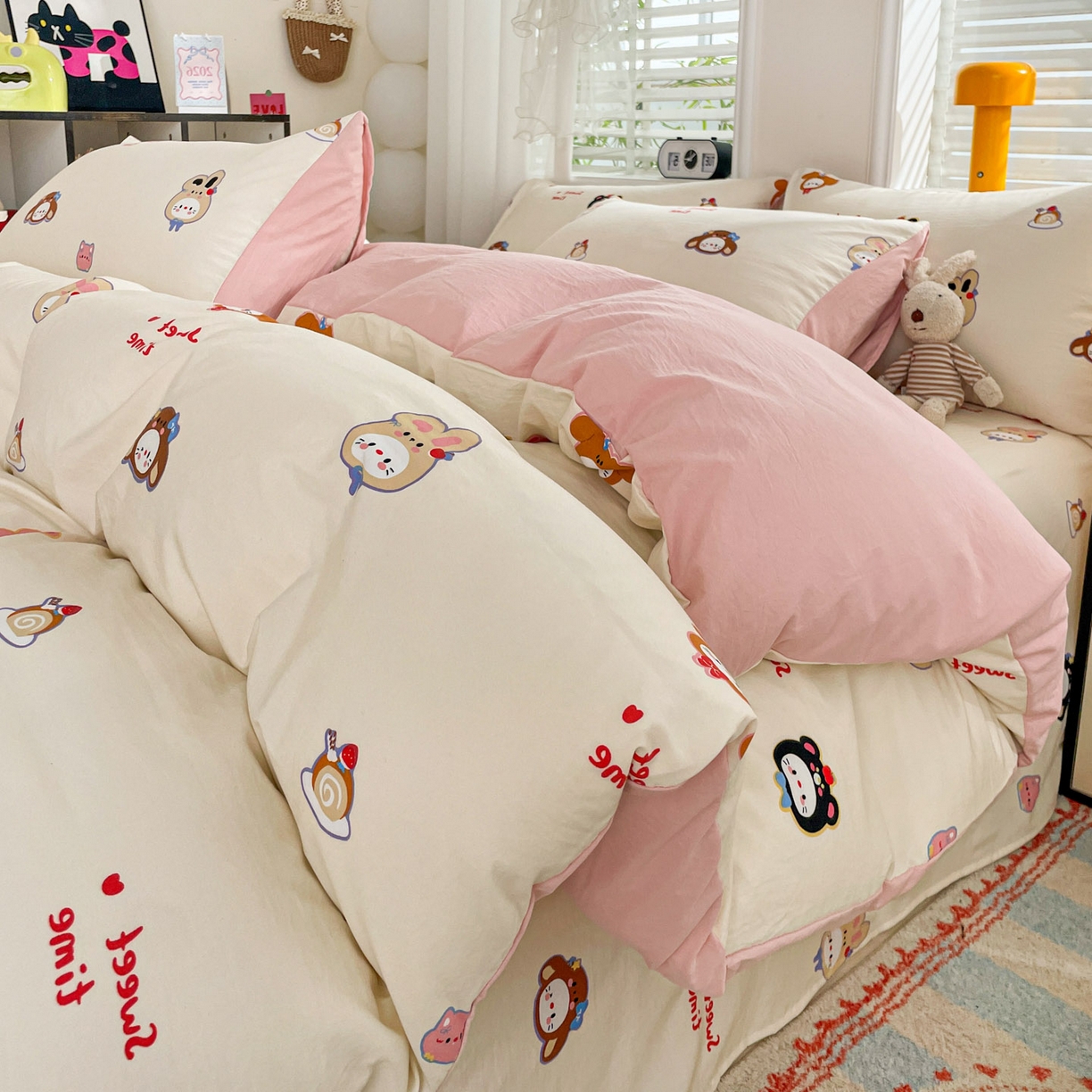 91家纺网 家纺一手货源 找家纺 纽缦家纺 2026新款A类105g仿棉四件套古法水洗棉四件套 慕尼