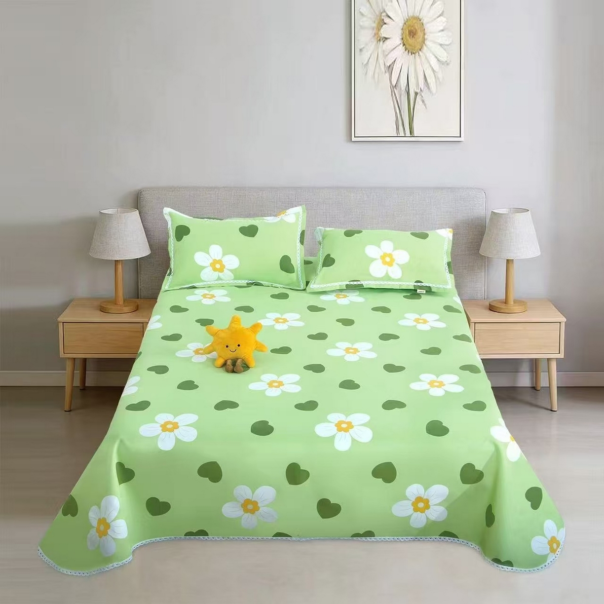 望淮家纺 2026新款老粗布花边款床单三件套 田园小花