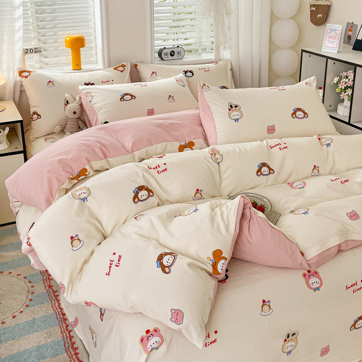 91家纺网 家纺一手货源 找家纺 纽缦家纺 2026新款A类105g仿棉四件套古法水洗棉四件套 慕尼