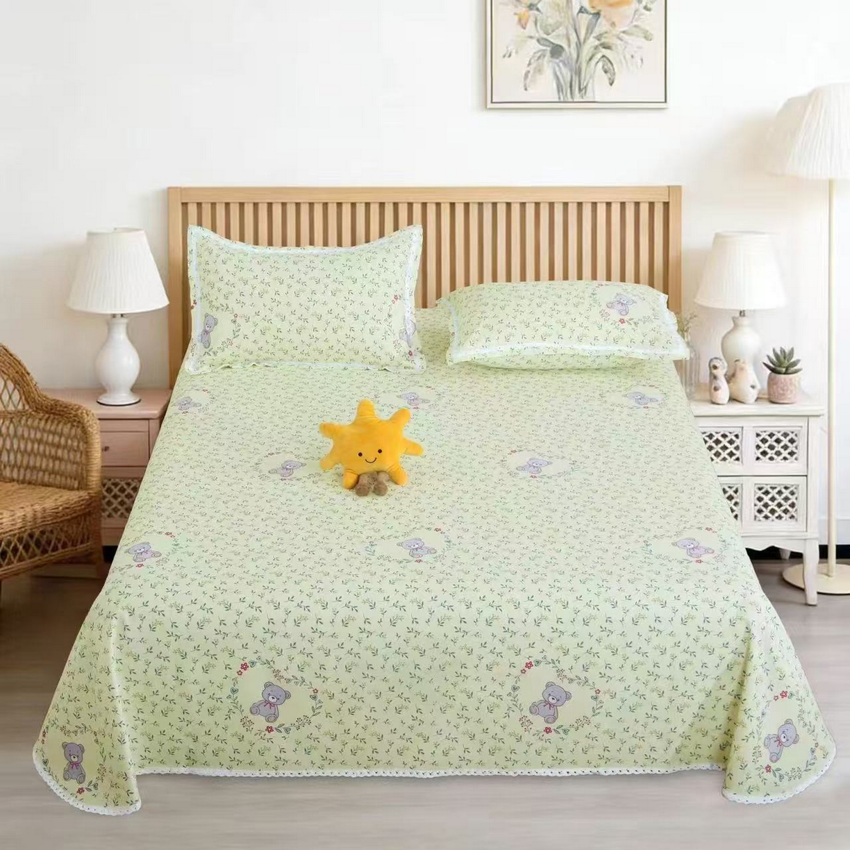 望淮家纺 2026新款老粗布花边款床单三件套 夏慕