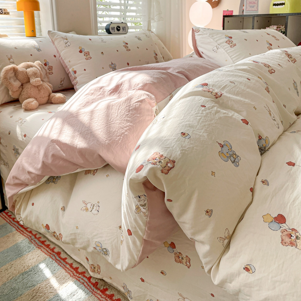 纽缦家纺 2026新款A类105g仿棉四件套古法水洗棉四件套 小飞象