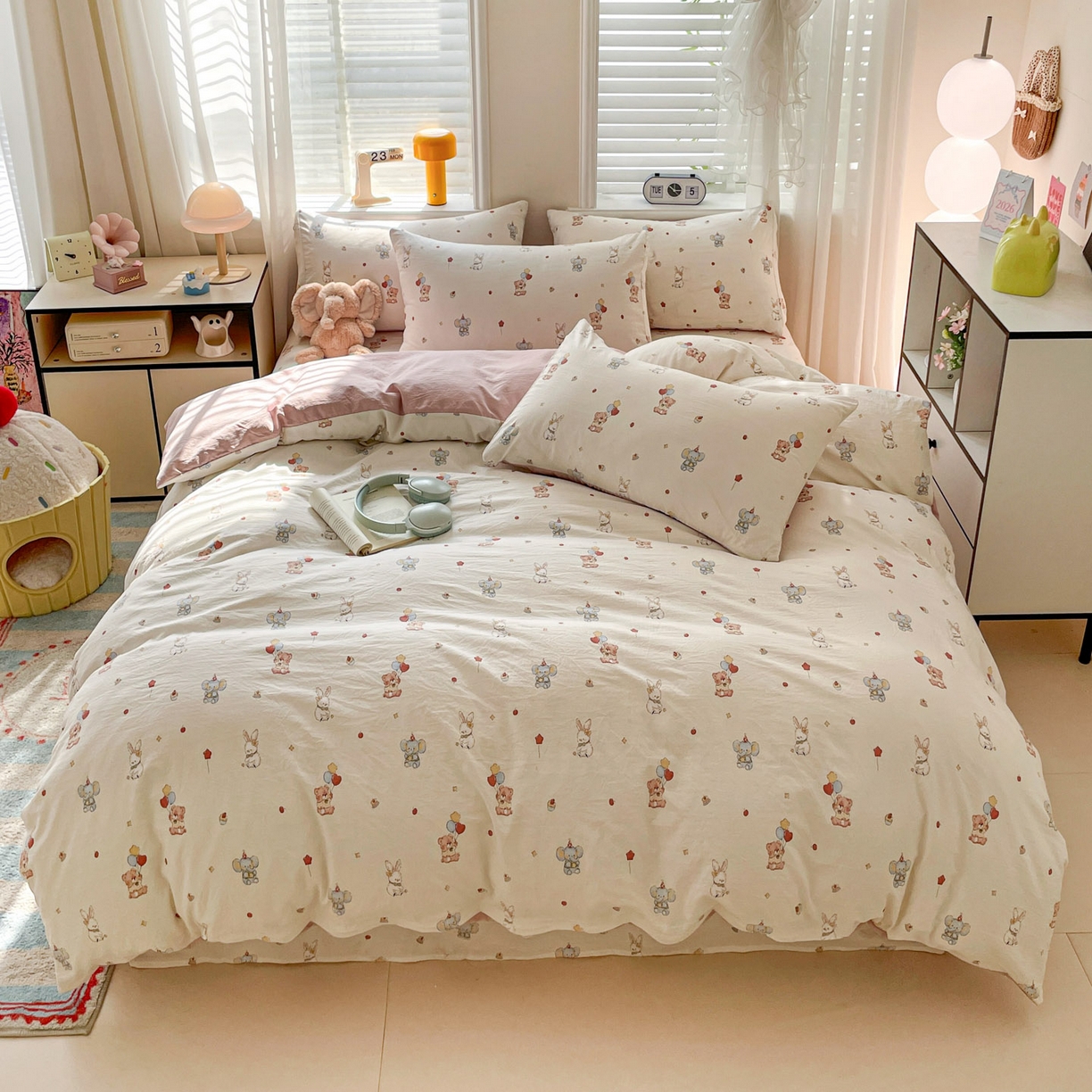 91家纺网 家纺一手货源 找家纺 纽缦家纺 2026新款A类105g仿棉四件套古法水洗棉四件套 小飞象