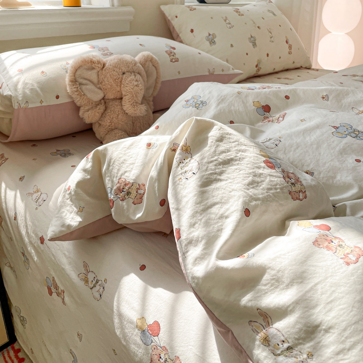 91家纺网 家纺一手货源 找家纺 纽缦家纺 2026新款A类105g仿棉四件套古法水洗棉四件套 小飞象