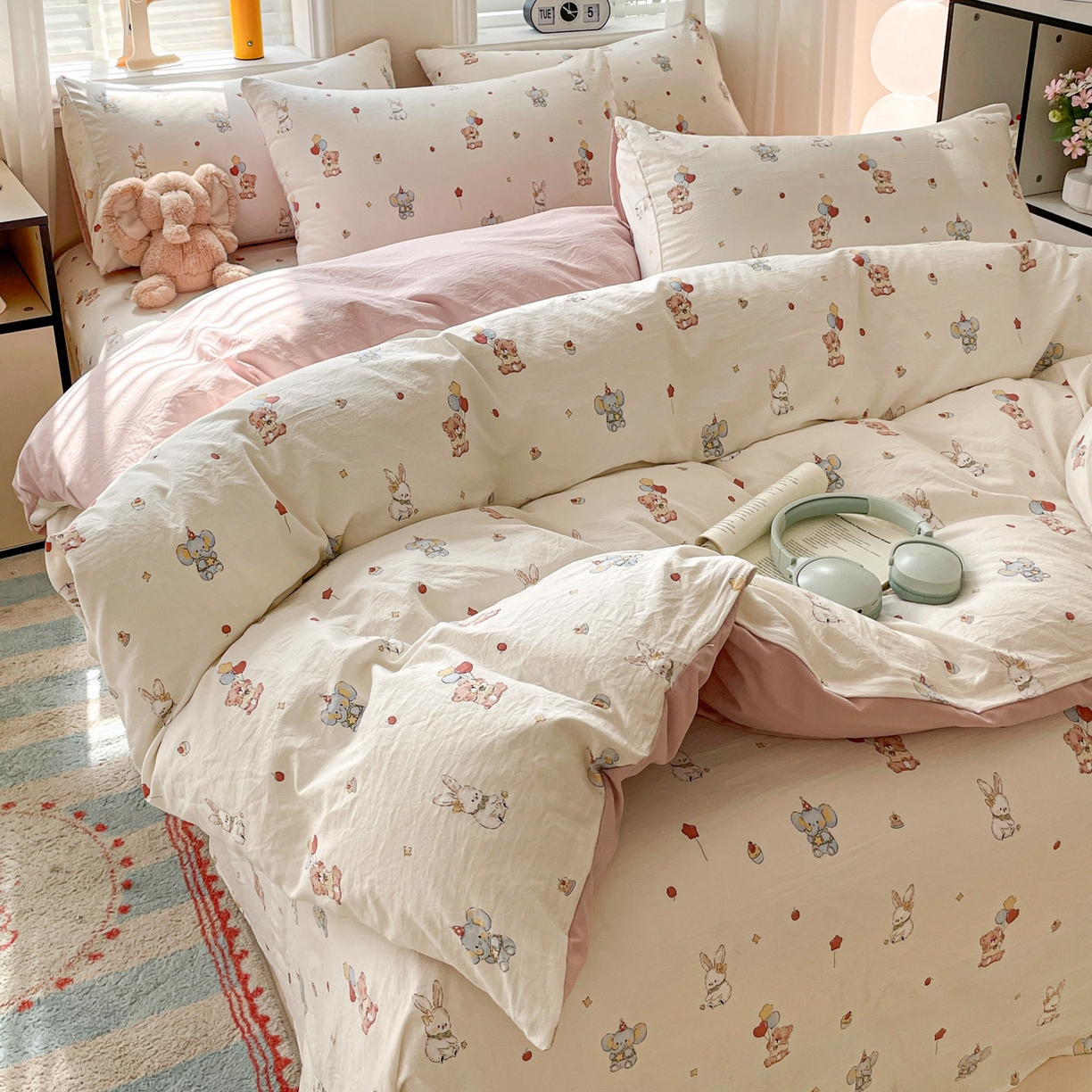 91家纺网 家纺一手货源 找家纺 纽缦家纺 2026新款A类105g仿棉四件套古法水洗棉四件套 小飞象