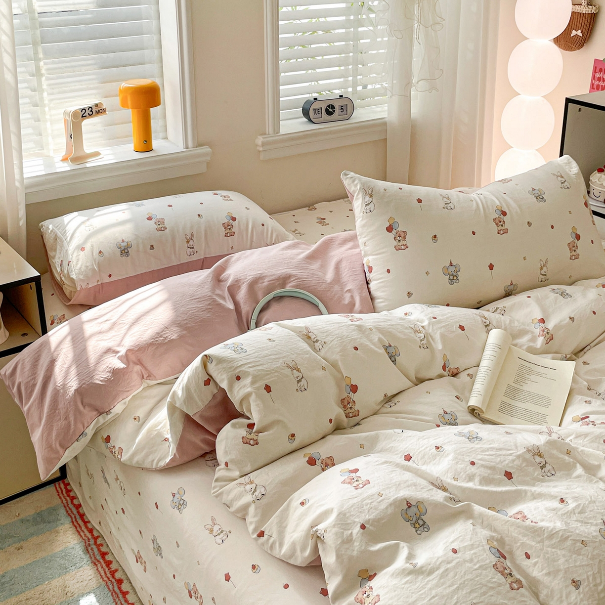 91家纺网 家纺一手货源 找家纺 纽缦家纺 2026新款A类105g仿棉四件套古法水洗棉四件套 小飞象