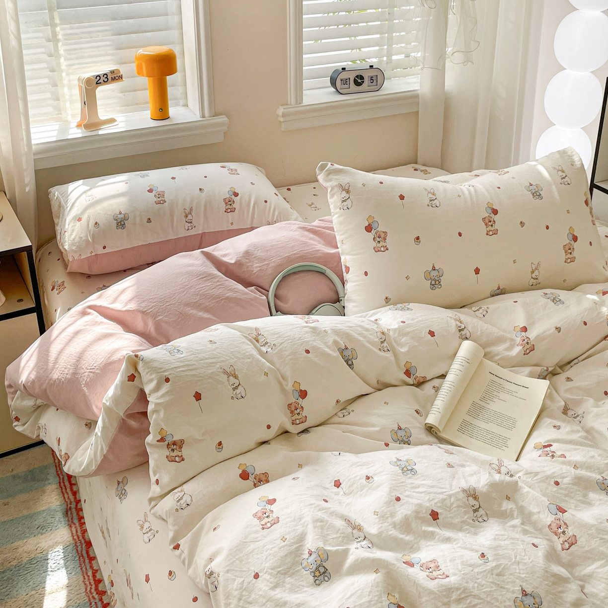 91家纺网 家纺一手货源 找家纺 纽缦家纺 2026新款A类105g仿棉四件套古法水洗棉四件套 小飞象