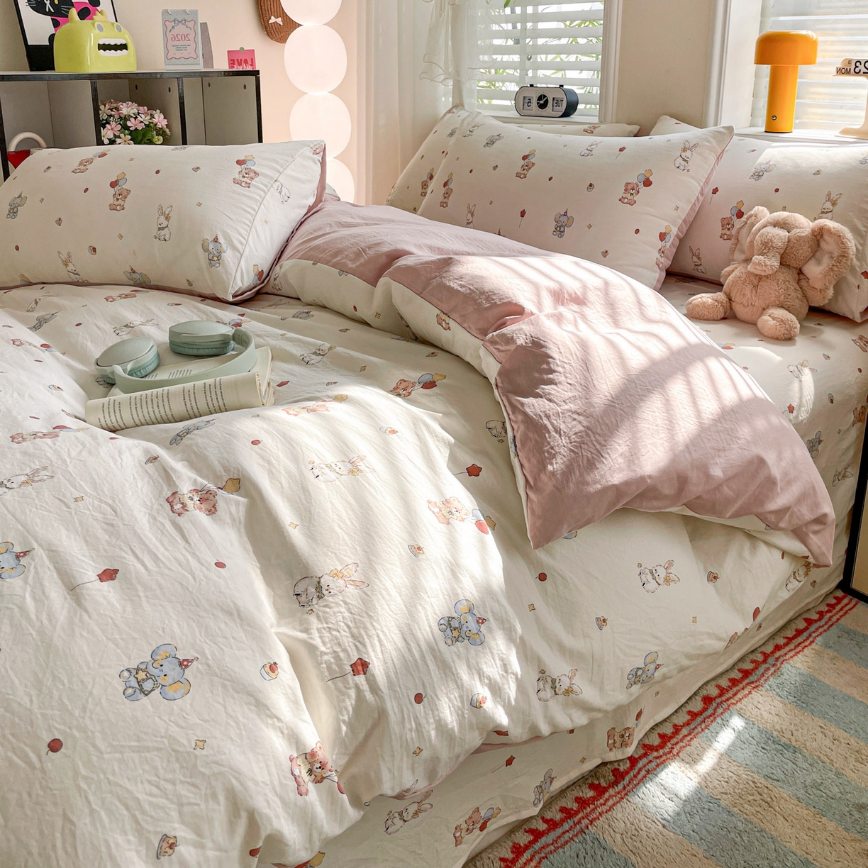 91家纺网 家纺一手货源 找家纺 纽缦家纺 2026新款A类105g仿棉四件套古法水洗棉四件套 小飞象