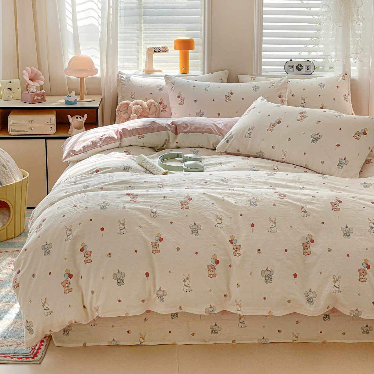 91家纺网 家纺一手货源 找家纺 纽缦家纺 2026新款A类105g仿棉四件套古法水洗棉四件套 小飞象