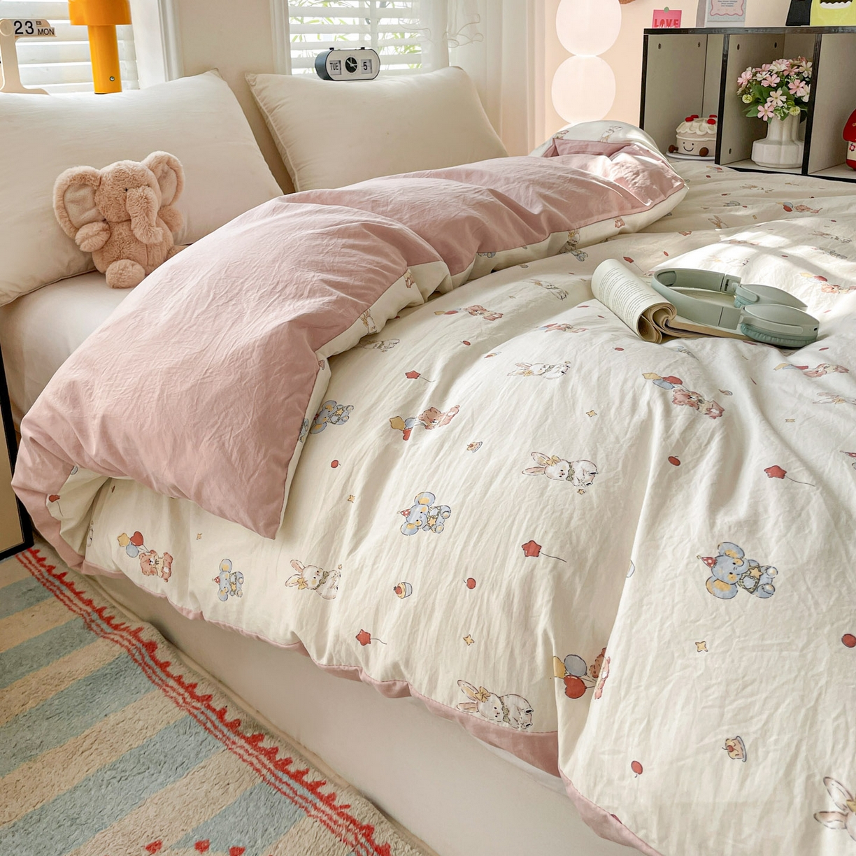 91家纺网 家纺一手货源 找家纺 纽缦家纺 2026新款A类105g仿棉四件套古法水洗棉四件套 小飞象