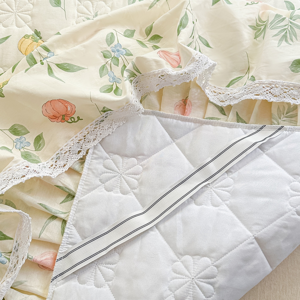 91家纺网 家纺一手货源 找家纺 忘忧草 2026春夏新款全棉纯棉夹棉印花床裙床裙单件 轻婉花语