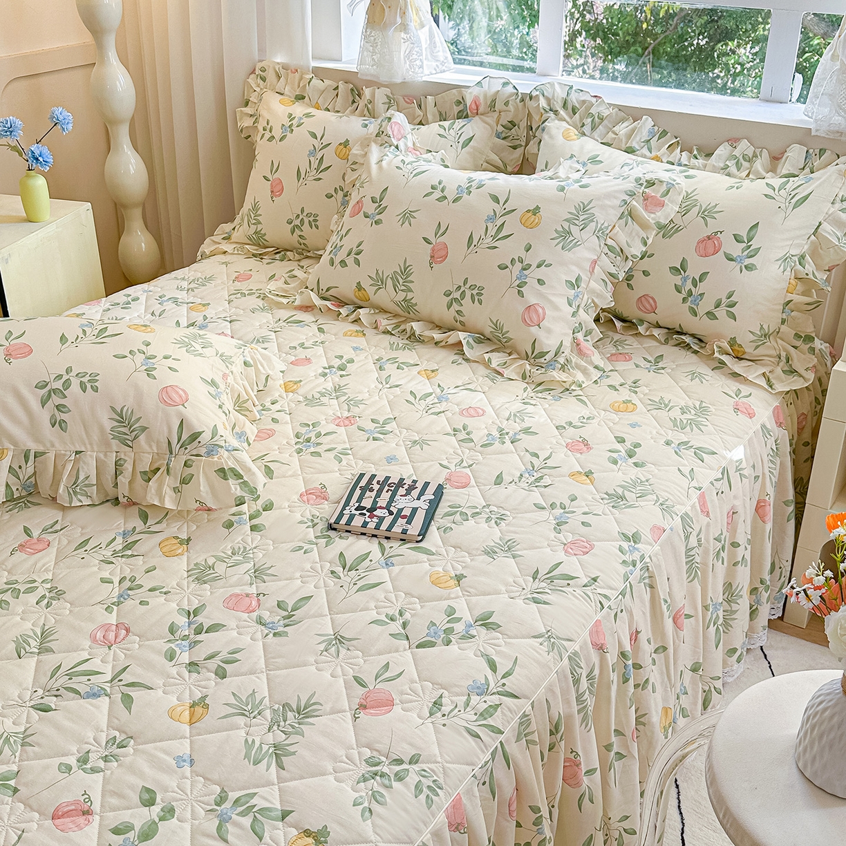 91家纺网 家纺一手货源 找家纺 忘忧草 2026春夏新款全棉纯棉夹棉印花床裙床裙单件 轻婉花语