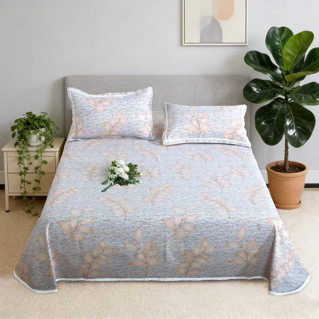 望淮家纺 2026新款老粗布花边款床单三件套 雅致