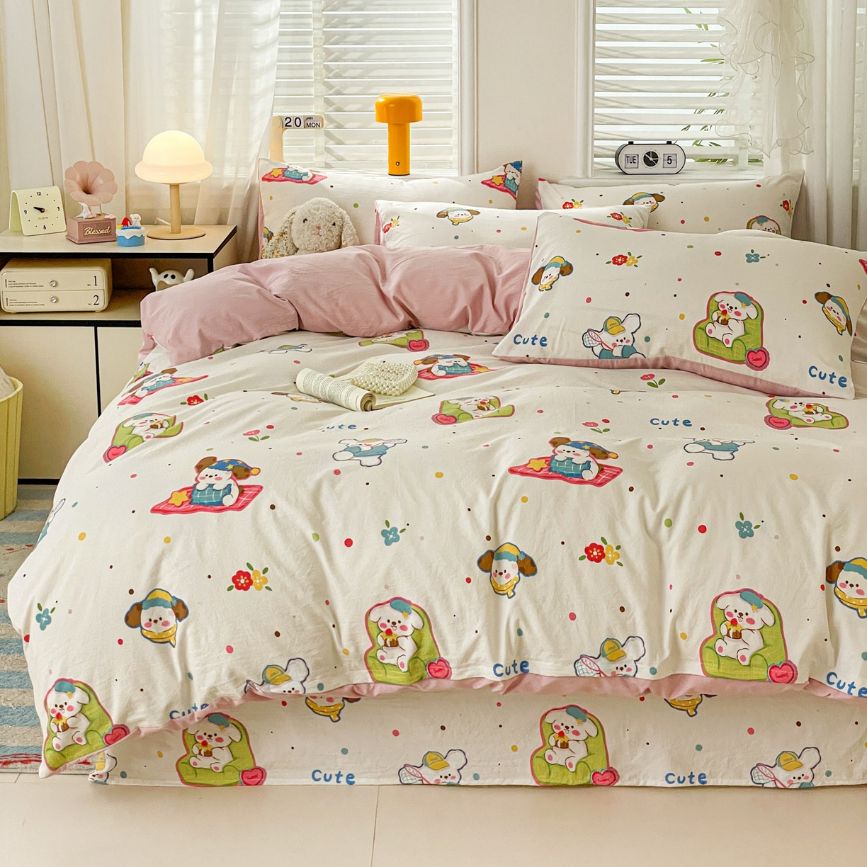 91家纺网 家纺一手货源 找家纺 纽缦家纺 2026新款A类105g仿棉四件套古法水洗棉四件套 心愿狗