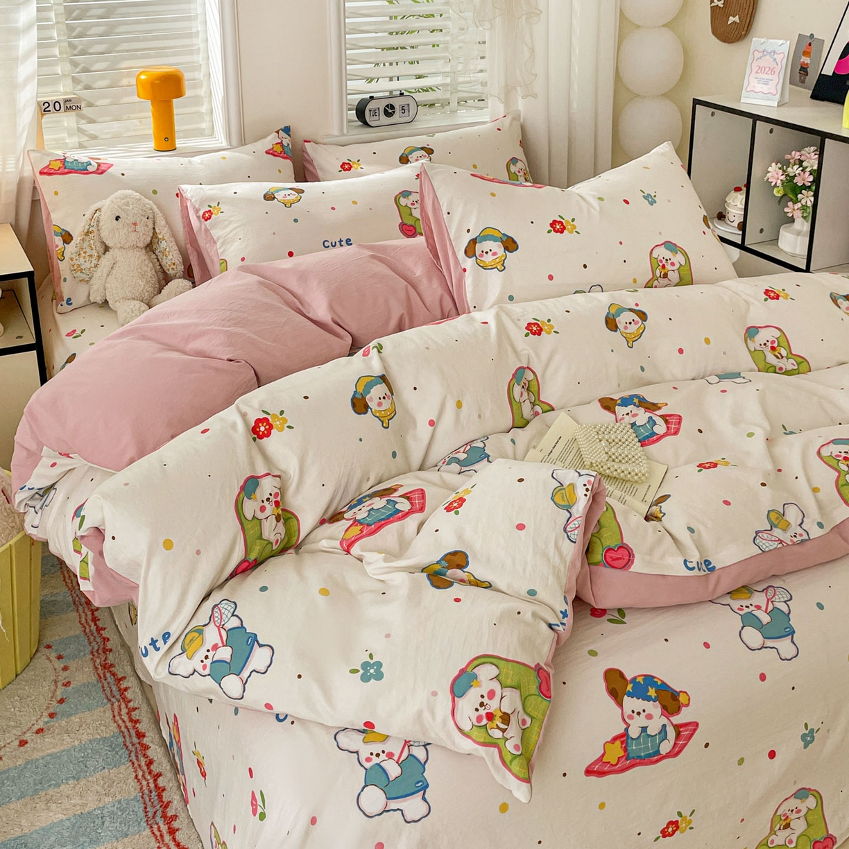 91家纺网 家纺一手货源 找家纺 纽缦家纺 2026新款A类105g仿棉四件套古法水洗棉四件套 心愿狗