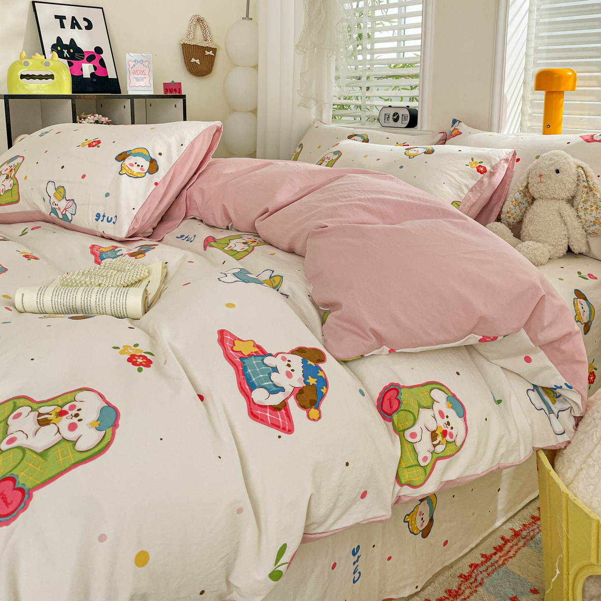 91家纺网 家纺一手货源 找家纺 纽缦家纺 2026新款A类105g仿棉四件套古法水洗棉四件套 心愿狗