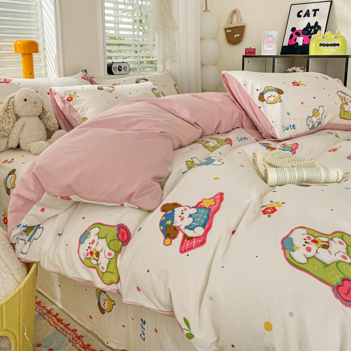 91家纺网 家纺一手货源 找家纺 纽缦家纺 2026新款A类105g仿棉四件套古法水洗棉四件套 心愿狗