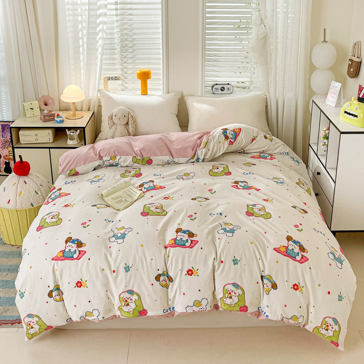 91家纺网 家纺一手货源 找家纺 纽缦家纺 2026新款A类105g仿棉四件套古法水洗棉四件套 心愿狗