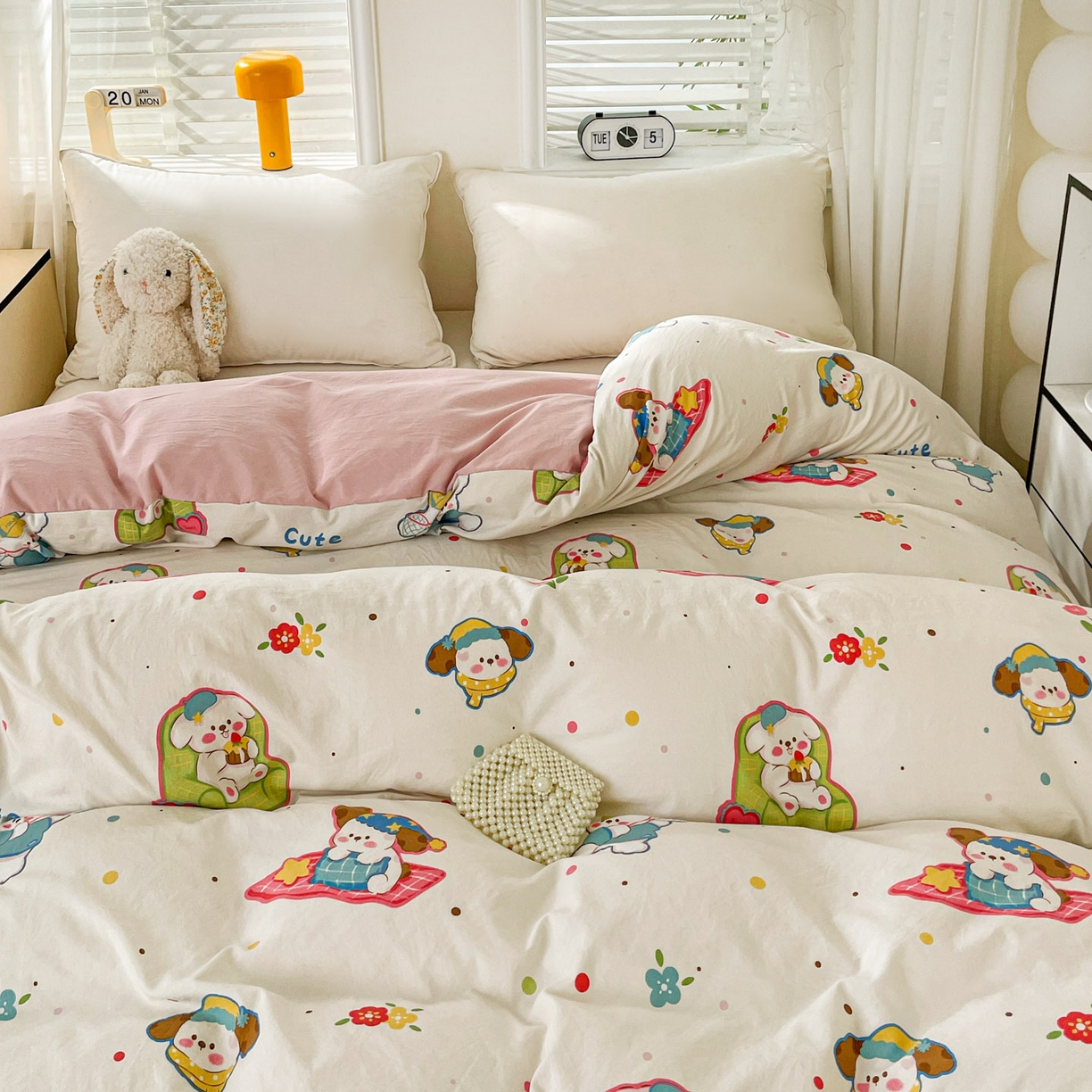 91家纺网 家纺一手货源 找家纺 纽缦家纺 2026新款A类105g仿棉四件套古法水洗棉四件套 心愿狗