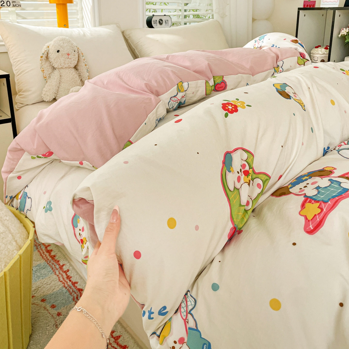 91家纺网 家纺一手货源 找家纺 纽缦家纺 2026新款A类105g仿棉四件套古法水洗棉四件套 心愿狗