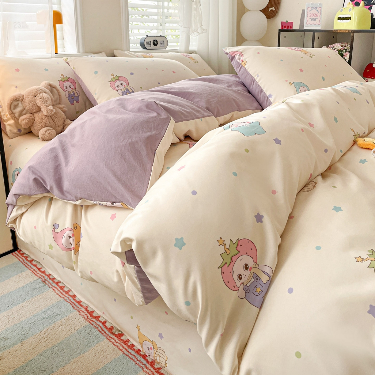 纽缦家纺 2026新款A类105g仿棉四件套古法水洗棉四件套 星星