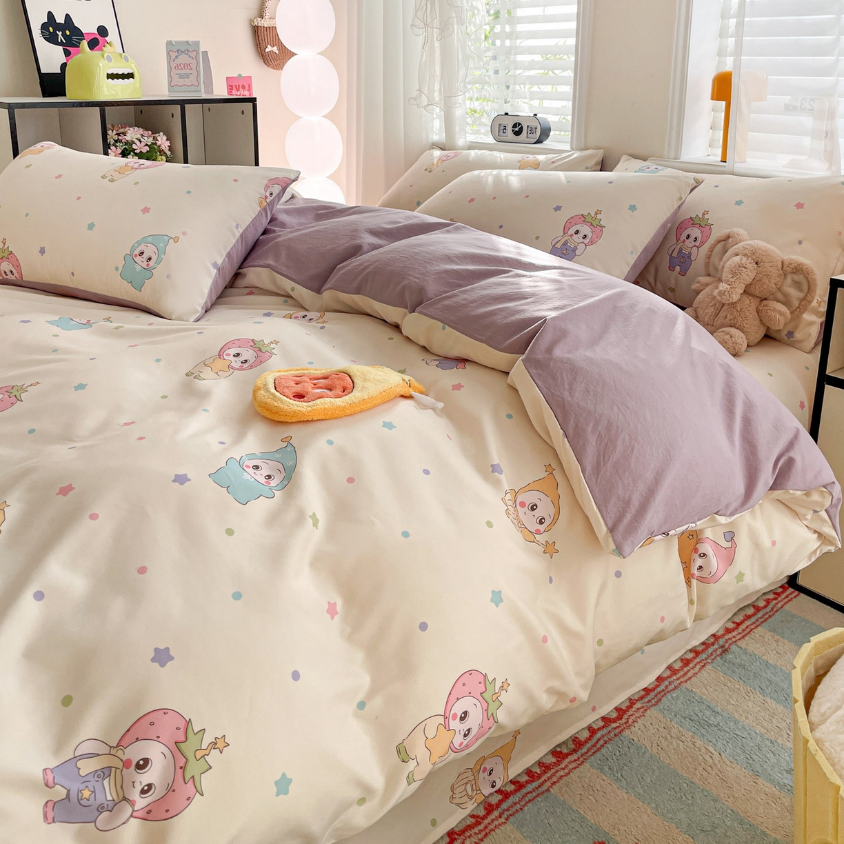 91家纺网 家纺一手货源 找家纺 纽缦家纺 2026新款A类105g仿棉四件套古法水洗棉四件套 星星